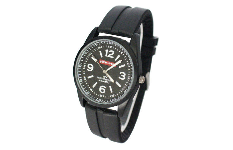 Black 3ATM Quartz Sport Watch Silicone Strap Quartz Movement Watch For Student