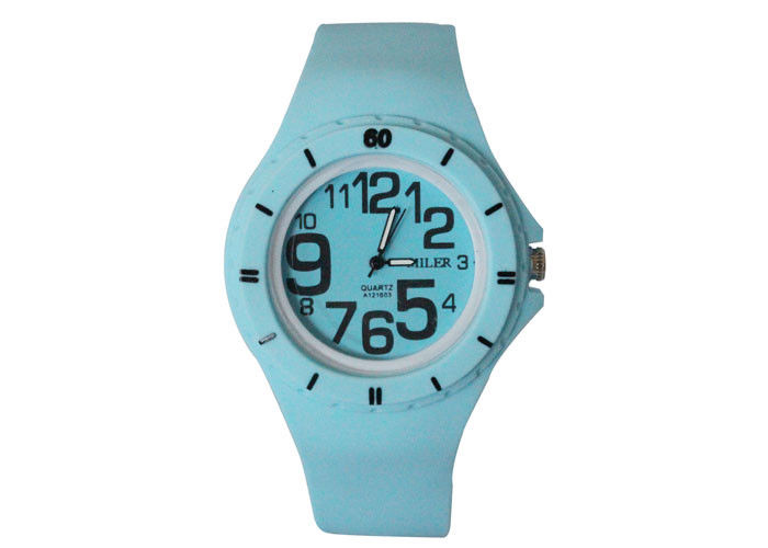 Blue Silicone Wristband Watch Sportive , Cute Silicone Sport Wristwatch