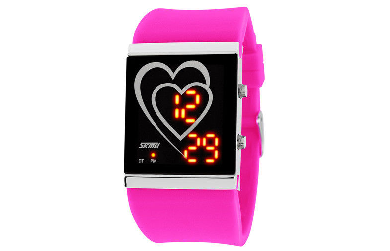 LED Digital Wristwatch Heart Style Couple EL Backlight Mirror Watch