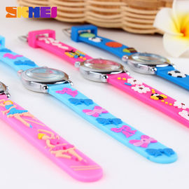 Fashion Lovely Flower Analog Quartz Digital Watch , Boy / Girl Blue Silcione Wristwatch
