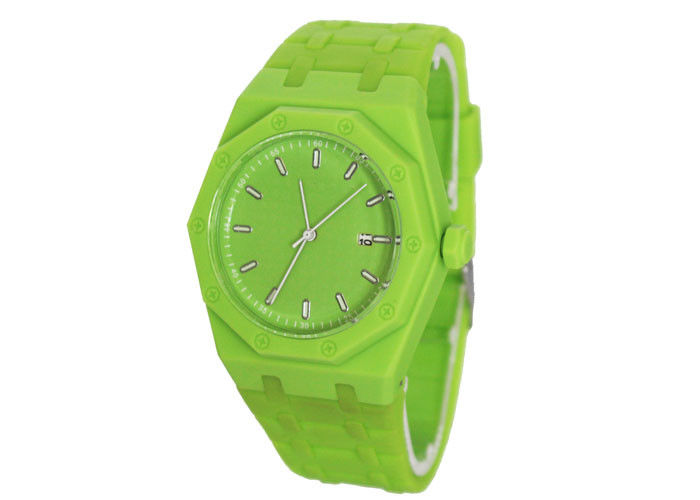 Kids Green Quartz Sport Watch 10 Sides Case / Personalized Sport Watch