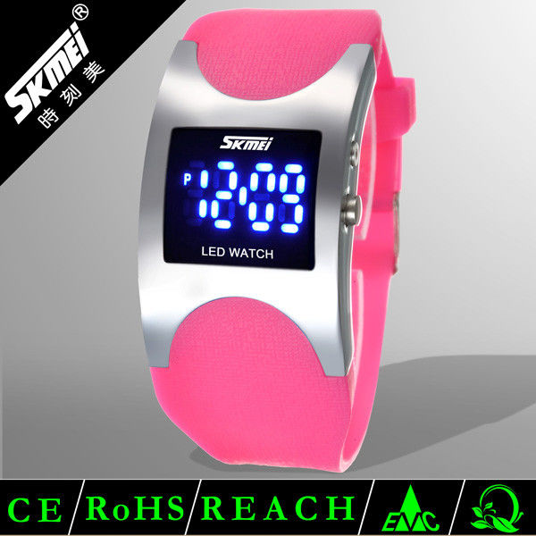 Comfortable Silicone LED Digital Wrist Watch Pink For Girls Waterproof