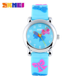 Fashion Lovely Flower Analog Quartz Digital Watch , Boy / Girl Blue Silcione Wristwatch